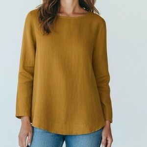 Cut Loose Mustard Linen Hi-Low Tunic Top XS